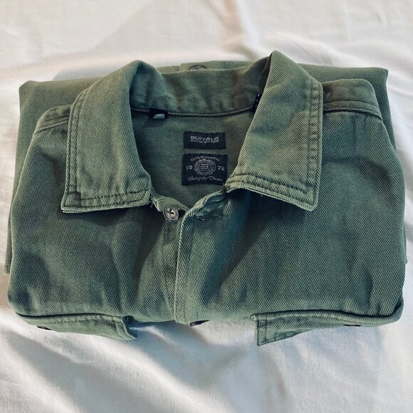 Buffalo David Bitten Men's Shirt Heavyweight Canvas Army Green Button Up, Large - Picture 7 of 9